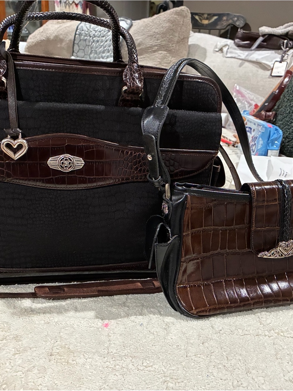 Brighton Black Tote/Briefcase with Brown Croc-Accent & matching Handbag